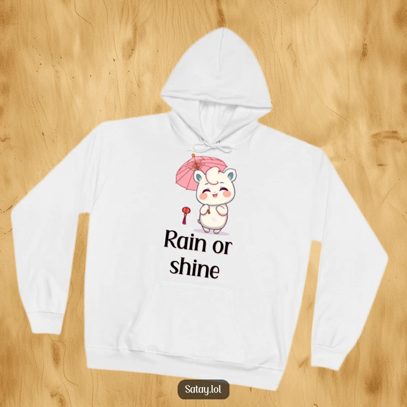 Funny Satay Character Hoodie: A delighted satay character winks coquettishly while holding a miniature ornamental umbrella, ready for cozy fun.