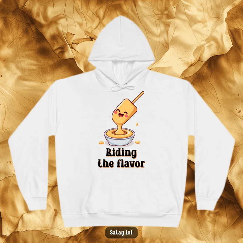 Funny satay skewer peanut sauce hoodie, a happy skewer sliding down peanut sauce, cozy and humorous apparel for smooth operators.