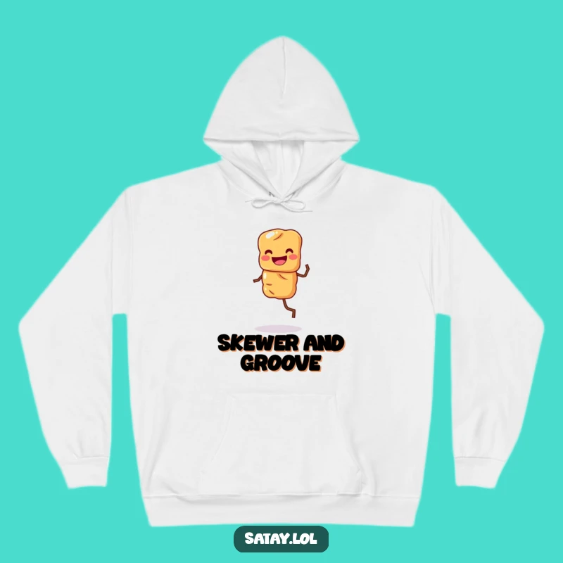 Funny Satay Skewer Jigging Hoodie: Cozy Grinning Skewer Sweatshirt, Warm Foodie Gift