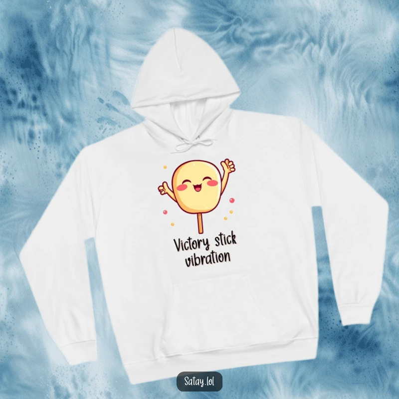 Funny Satay Celebration Hoodie: A cheerful satay skewer with arms raised in a 'yay!' pose. Cozy and fun apparel. Funny gift.