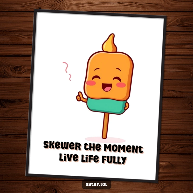 Funny Free Printable Wall Art of a satay skewer character excitedly pointing towards a delicious aroma, bringing foodie humor and charm to decor.
