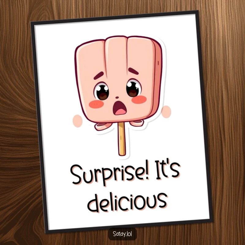 Funny Free Printable Wall Art featuring a satay skewer character with comically surprised, bugging-out eyes, perfect for adding a humorous touch.