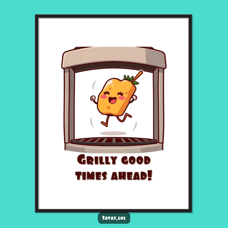 Funny Free Printable Wall Art: Cheerful Satay Skewer Hopping on Grill, Downloadable Decor