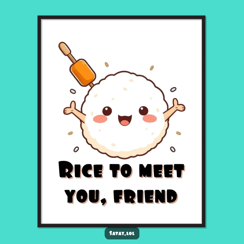 Funny Free Printable Wall Art: Satay & Rice Ball Hug, Whimsical Download!