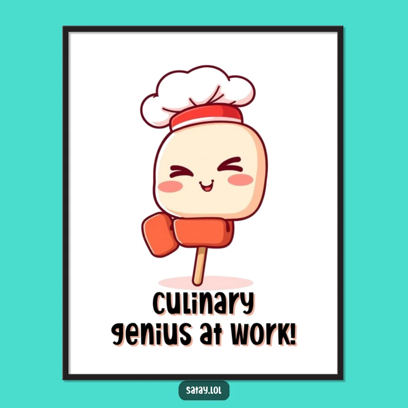Funny Free Printable Wall Art: Winking Satay Skewer Chef, Downloadable Decor