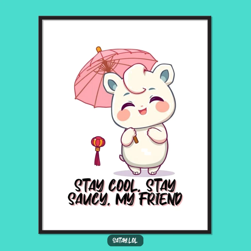 Funny Free Printable Wall Art: Winking Satay with Umbrella, Quirky Downloadable Decor