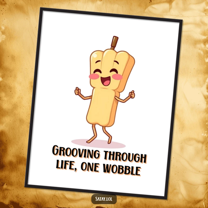 Funny Free Printable Wall Art: A satay skewer character performs a silly, wobbly dance, bringing joy and movement.