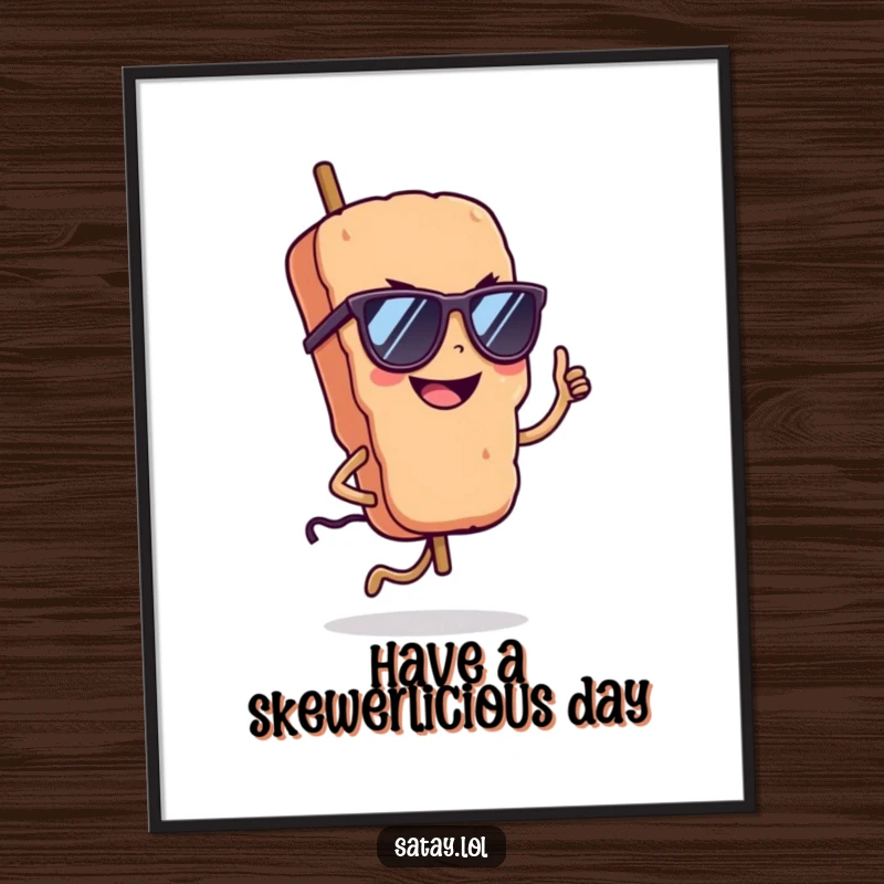 Funny Free Printable Wall Art: A satay skewer sporting sunglasses and a confident grin does a small hop, radiating cool.
