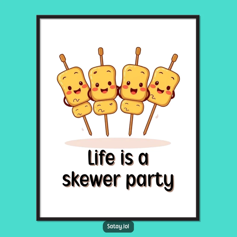 Funny Free Printable Wall Art: Satay Skewers Doing a Jig Downloadable Decor