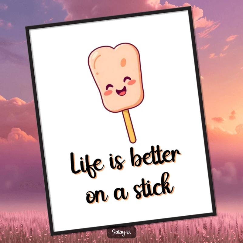 Funny Free Printable Wall Art: Wiggling satay skewer with a happy face, adding a humorous and savory artistic element.