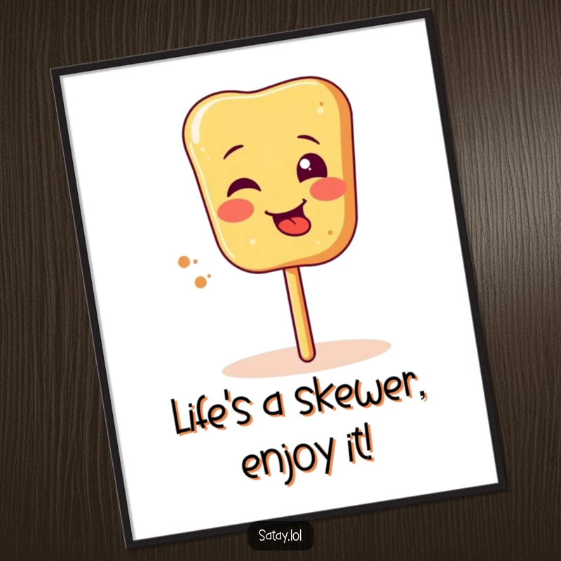 Funny Free Printable Wall Art depicting a satay skewer comically spinning with its tongue sticking out, a true conversation starter.