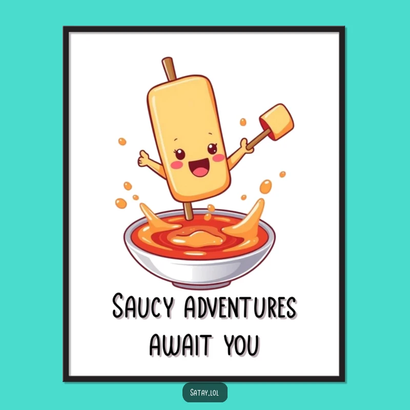 Free Printable Wall Art: Satay Skewer Sauce Dive for Funny Downloadable Decor