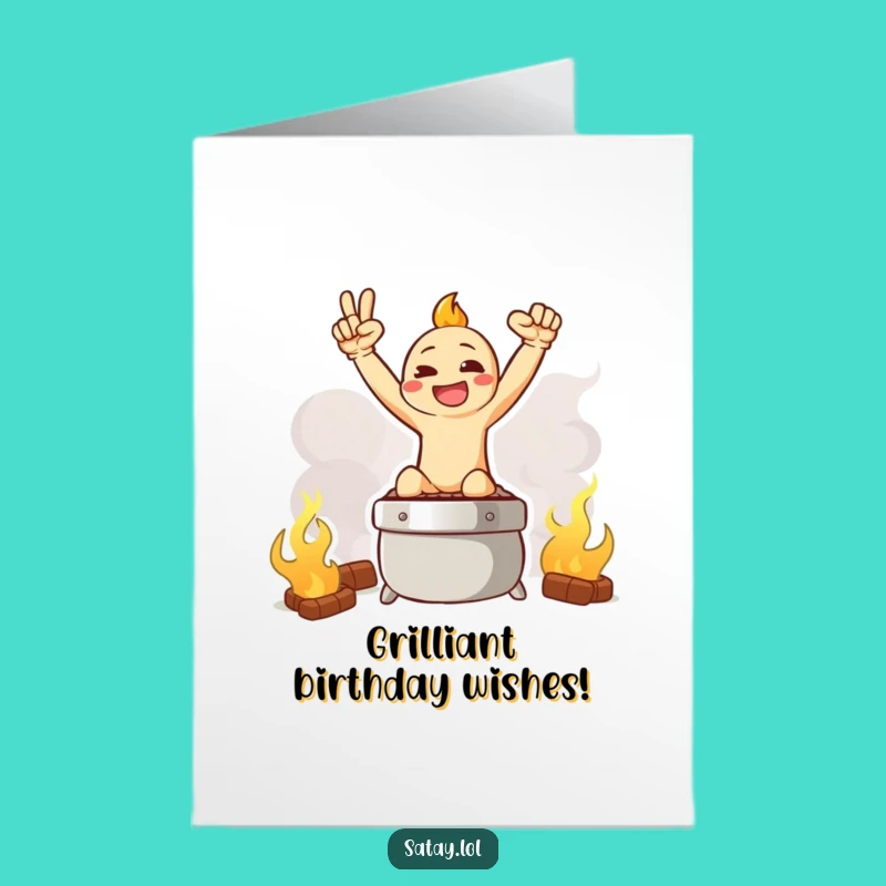 Free Printable Satay Birthday Card: Triumphant Satay Skewer Downloadable Greeting