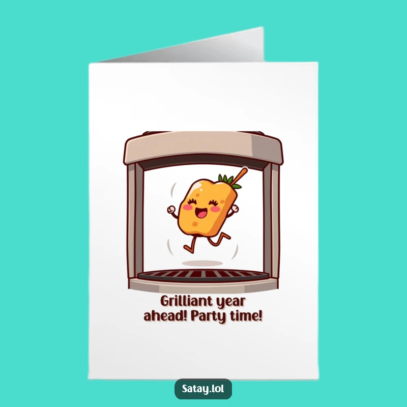 Free Printable Birthday Card: Funny Hopping Skewer Grill Design, Perfect Downloadable Gift