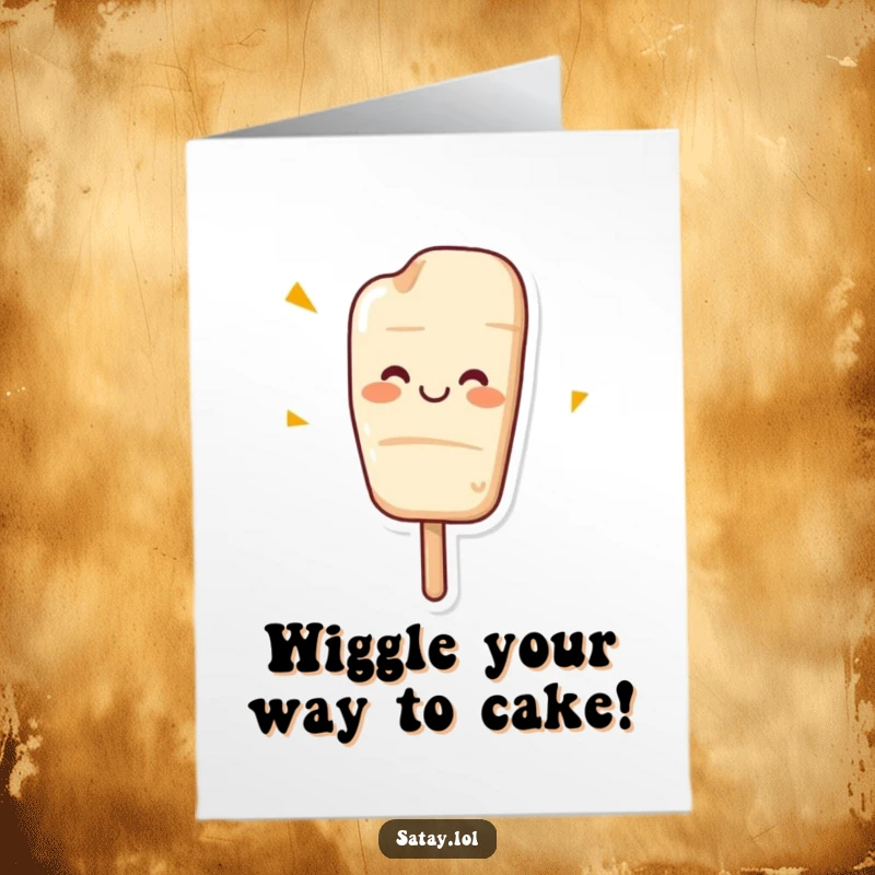 Funny Free Printable Birthday Card: A cheerful satay skewer wiggling with joy, a fun downloadable gift.