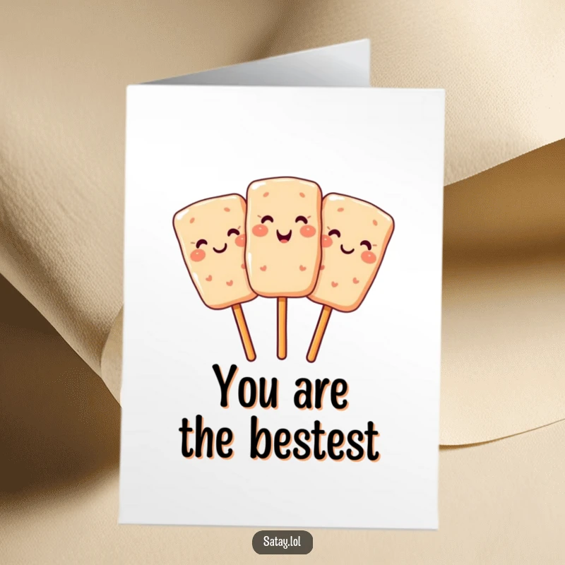 Funny Free Printable Birthday Card: A skewer of three smiling satay pieces gives a playful wink.
