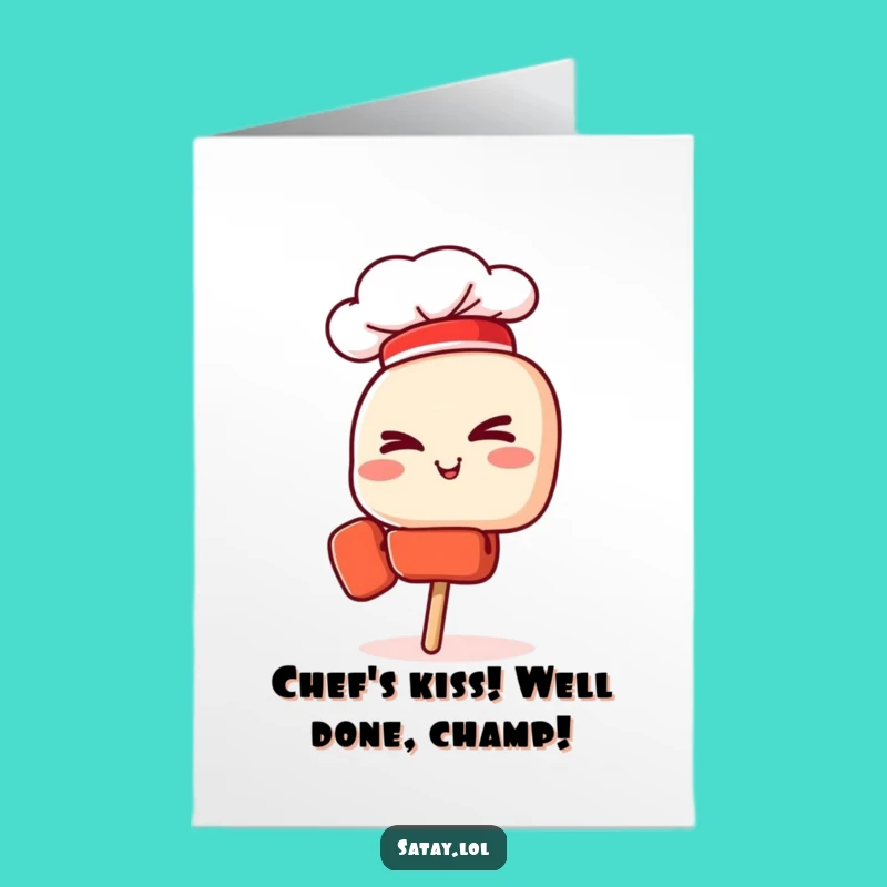 Free Printable Congrats Card: Winking Chef Skewer Success, Downloadable Gift