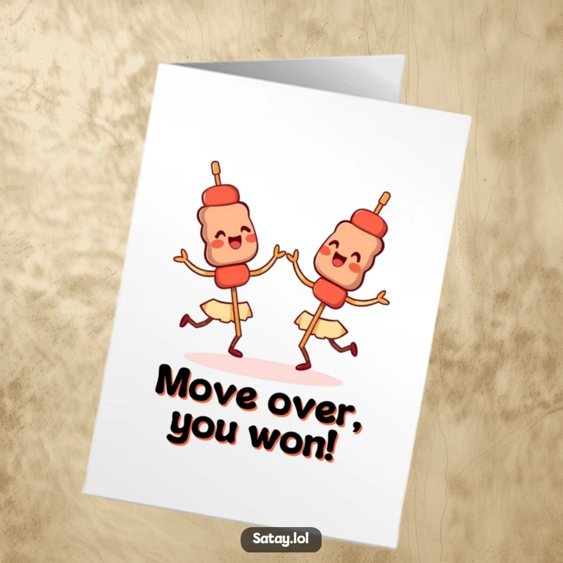 Free Printable Congratulations Card: Satay skewers are captured mid-synchronized dance with ecstatic smiles.