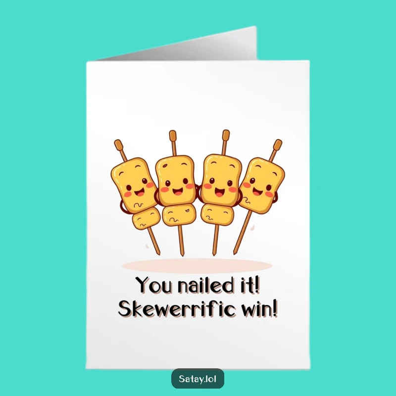 Free Printable Congrats Card: Funny Satay Skewer Jig Celebration Downloadable