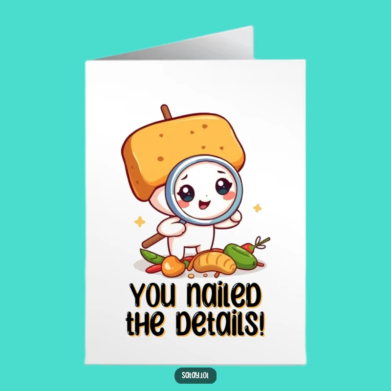 Free Printable Congrats Card: Satay Skewer Inspecting Success - Downloadable