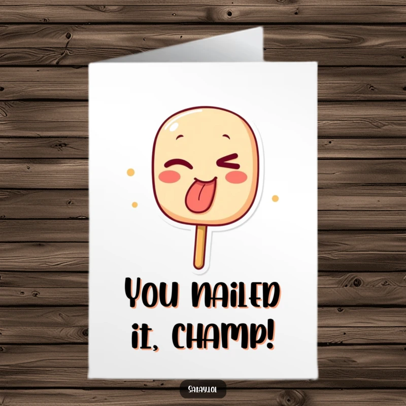 Funny Free Printable Congratulations Card: A cheeky satay skewer winks and sticks out its tongue, celebrating your awesome achievement.