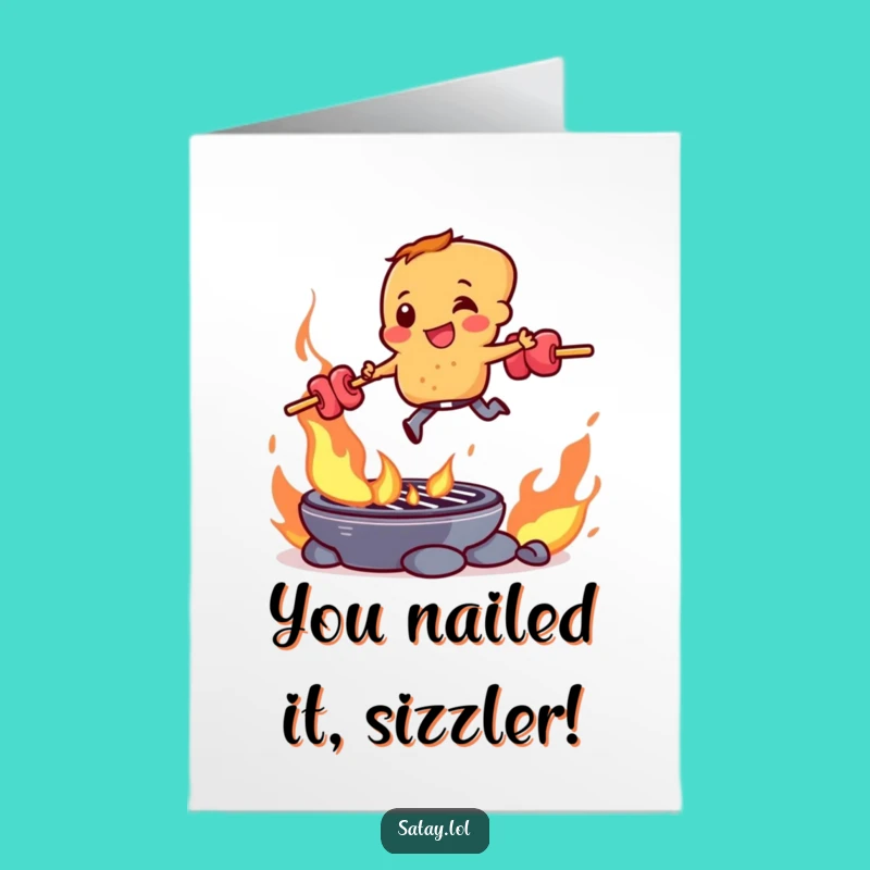 Free Printable Congrats Card: Satay Skewer Leaping Grill Celebration Downloadable Gift