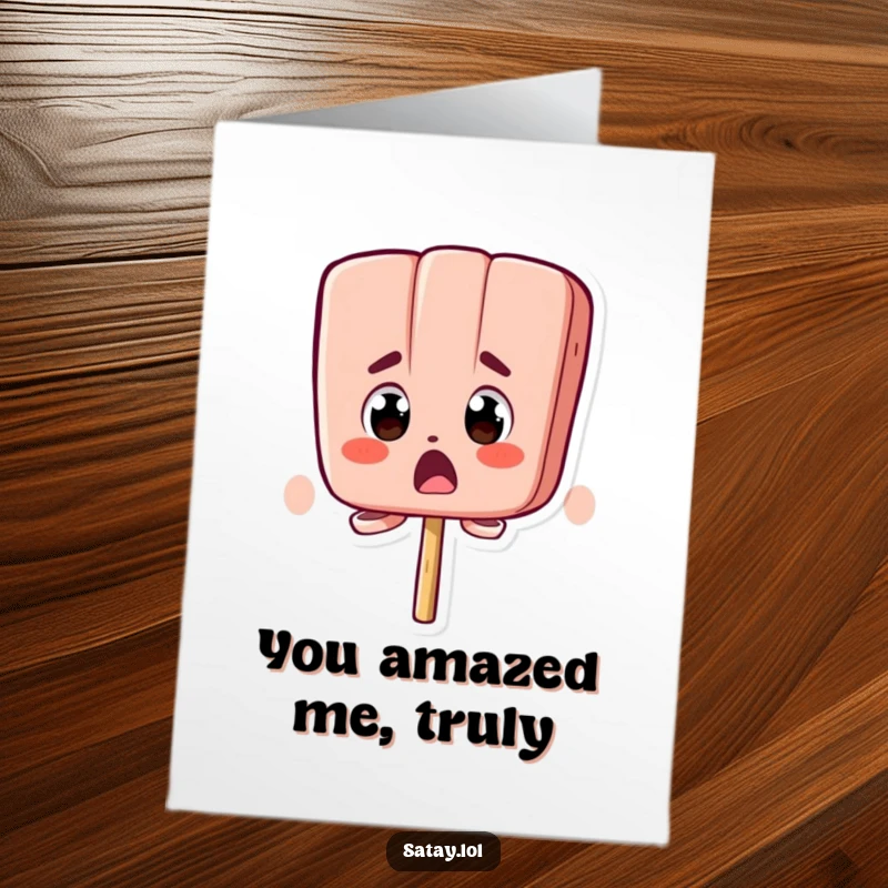 Funny Free Printable Thank You Card with a satay skewer character whose eyes are bugging out in surprise, expressing thanks with comical astonishment.