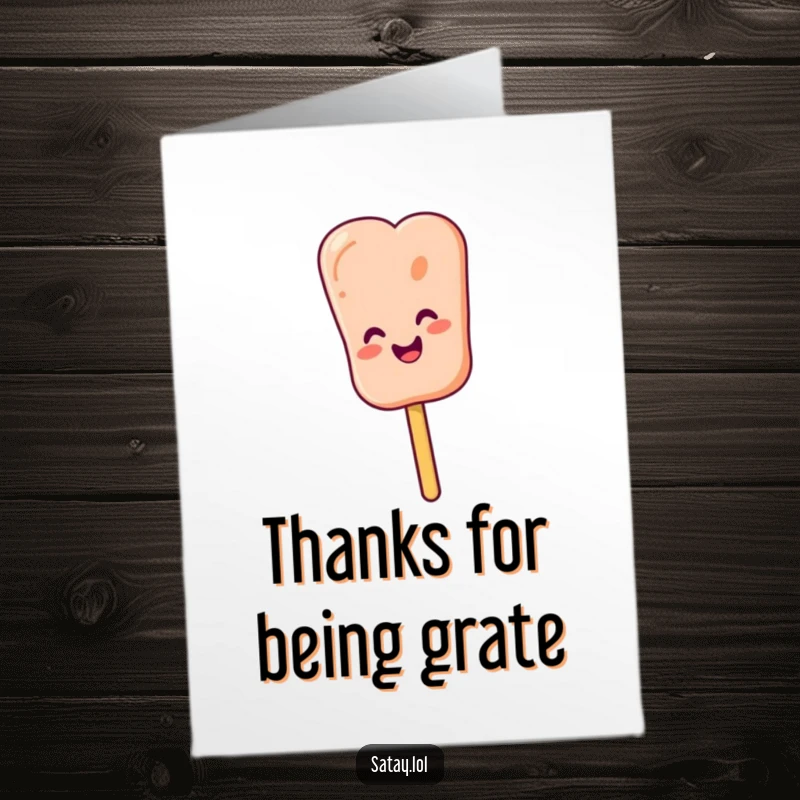 Funny Free Printable Thank You Card: Wiggling satay skewer with a happy face, expressing thanks with a savory wiggle.