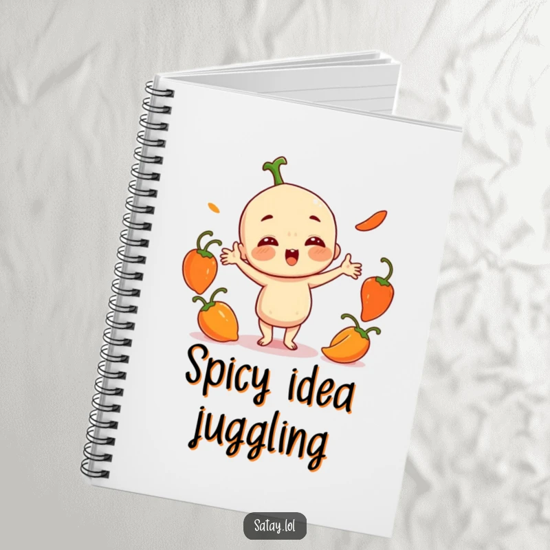 Funny Satay Character Notebook: A playful satay juggles three small, round chili peppers, perfect for jotting down spicy and humorous ideas.