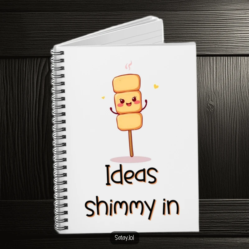 Funny notebook featuring a satay skewer in the middle of a fun shimmy dance.