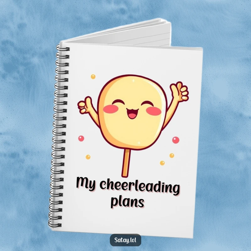 Funny Satay Notes Journal: A cheerful satay skewer with raised arms encourages note-taking and creativity. Excellent funny gift.