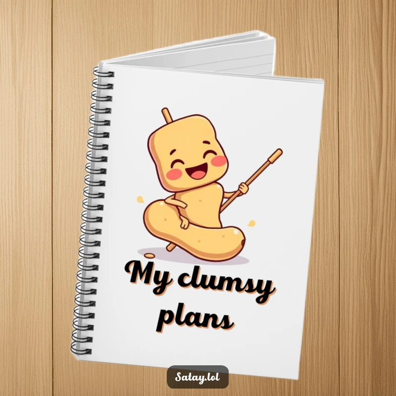 Funny Satay Skewer Notebook: A smiling skewer comically slips on a peanut, ideal for jotting down funny food notes.