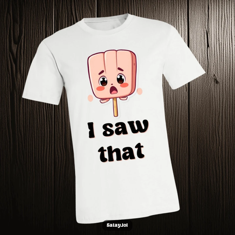 Funny t-shirt featuring a satay skewer character with a wide-eyed, utterly surprised expression.