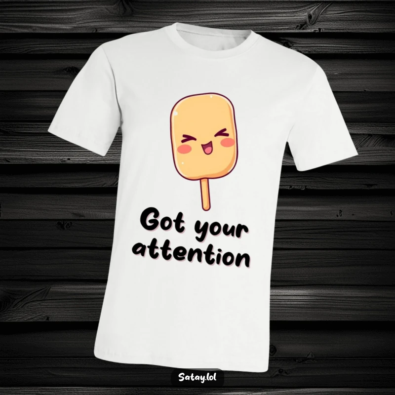 Funny satay skewer delivering a cheeky wink on a comfortable t-shirt, radiating playful confidence and charm.