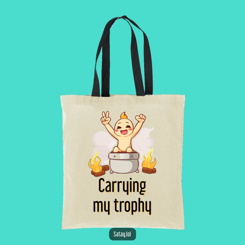 Funny Satay Tote Bag: Grilling Triumph Pose Character, Practical Humorous Gift