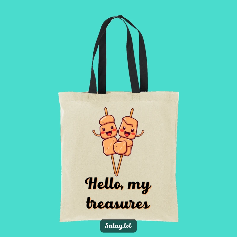 Funny Satay Skewers Waving Tote Bag: Carry Greetings and Goods